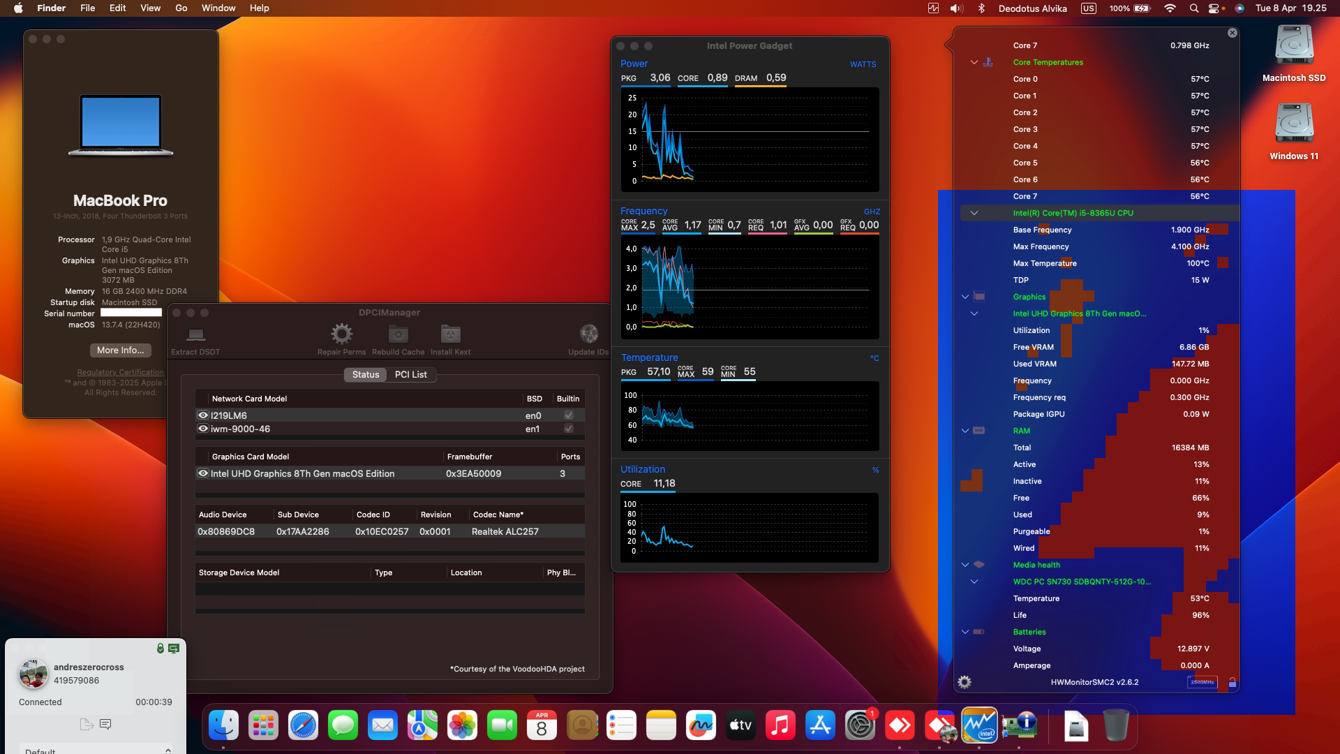 Success Hackintosh macOS Ventura 13.7.4 Build 22H420 in Lenovo Thinkpad T490S